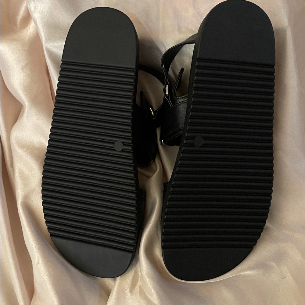 Steve Madden Black Sandals with Gold Accents - Picture 12 of 16